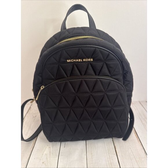 Michael Kors Black Quilted Backpack with Triangle Design Gold 11”x11”x4” GUC* - Picture 1 of 10